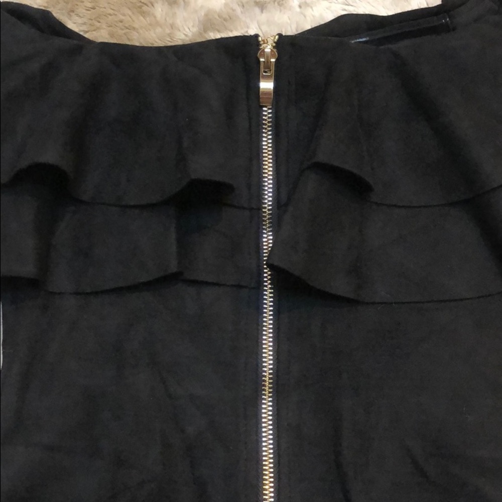 BLACK FAUX SUEDE OFF SHOULDER DRESS - Picture 6 of 6